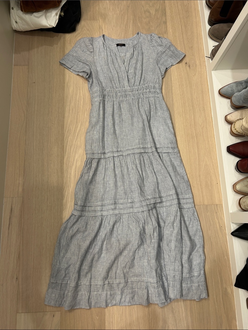 QUINCE | Light Blue Tiered Linen Maxi Dress - 100% Linen